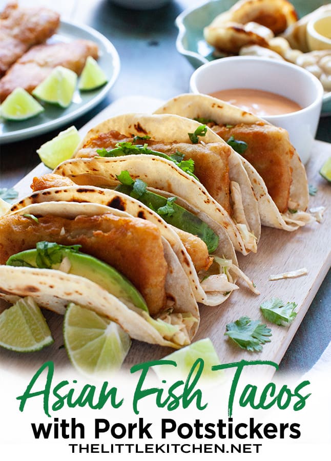 Asian Fish Tacos with Pork Dumplings from thelittlekitchen.net