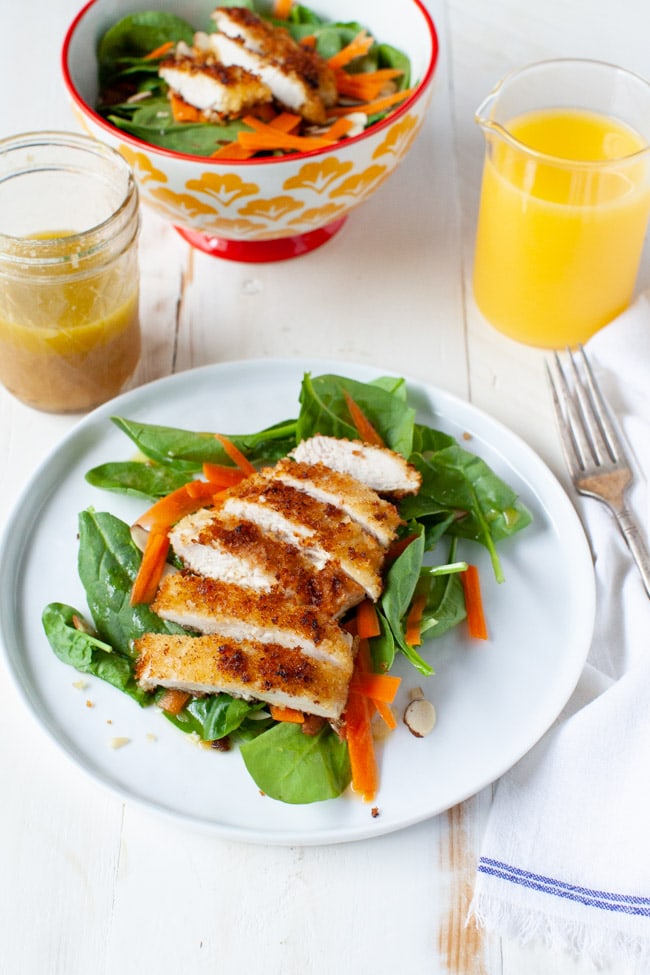 Chicken Spinach Salad with Orange-Ginger Dressing from thelittlekitchen.net
